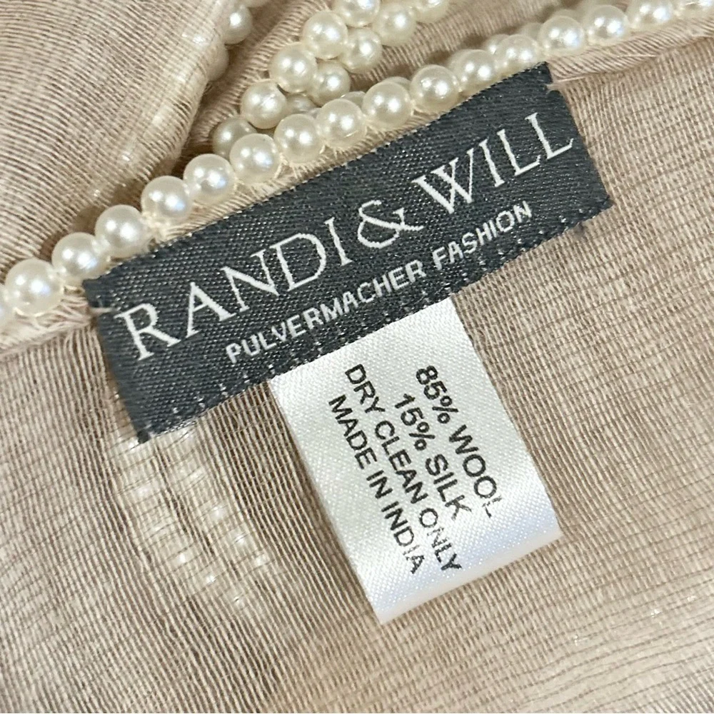 RANDI & WILL 12-Princess Latte Wool Silk Pearl Trimmed Shaw Scarf Women’s OS